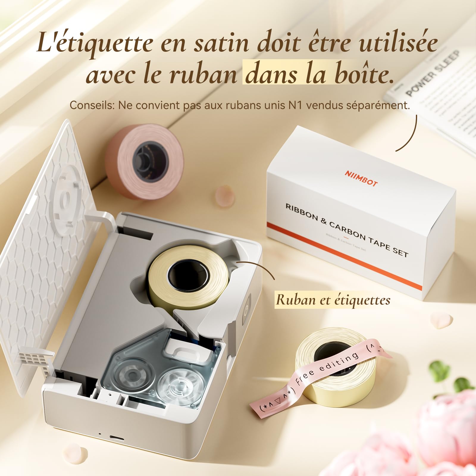 NIIMBOT N1 Ruban pour Étiqueteuse, Étiquette Cadeau, Ruban Soie Vêtements