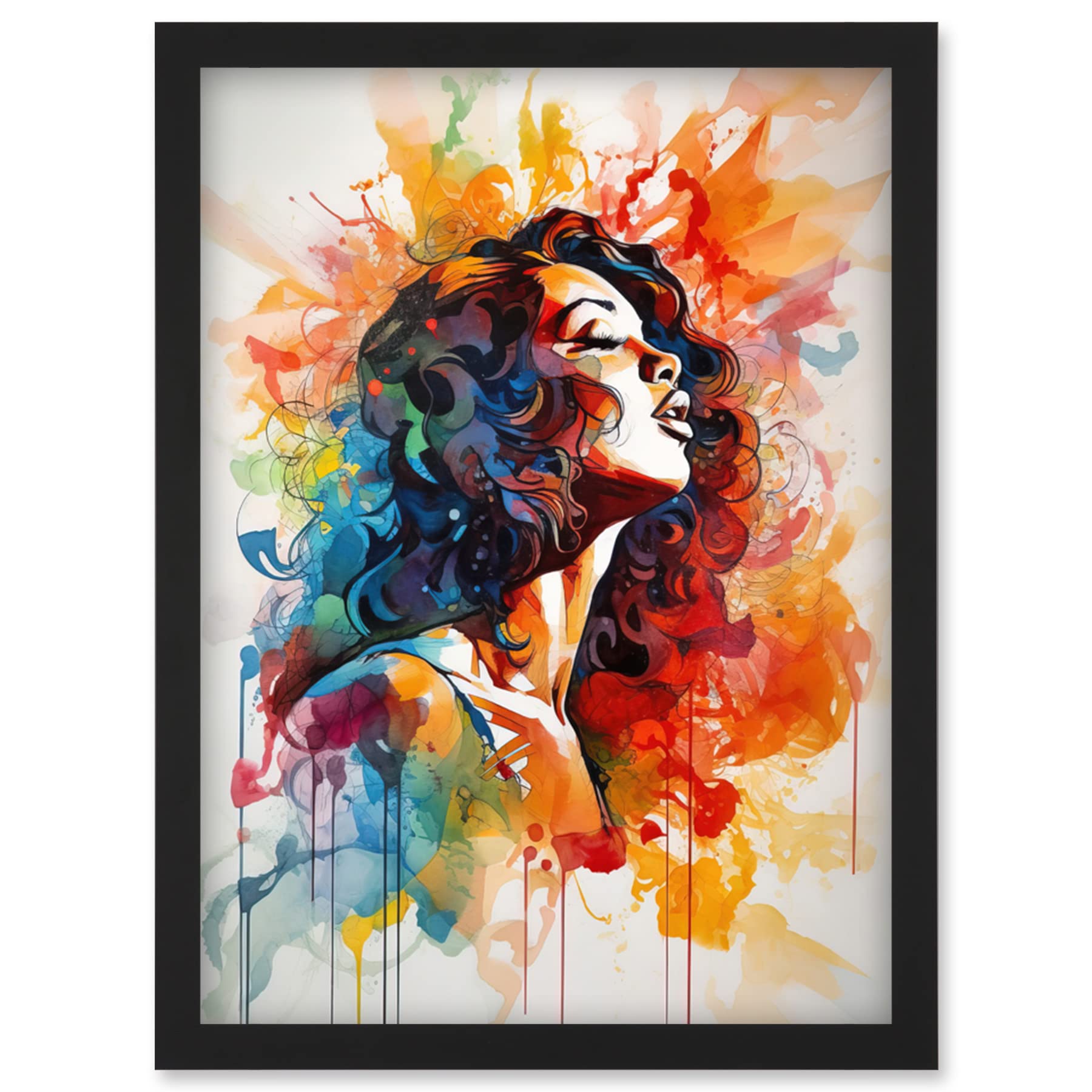 Artery8 Woman with Synesthesia Listening to Rainbow Colour Music Modern Watercolour Painting Artwork Framed Wall Art Print A4