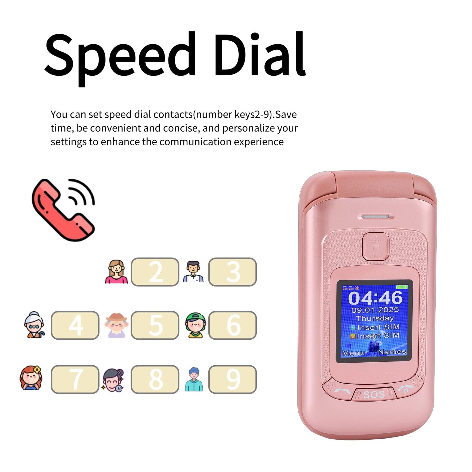 Diyeeni Telefono Cellulare per Anziani Sbloccato 2G, Doppia Scheda SIM con Pulsanti Grandi, Altoparlante, Tasto SOS, Schermo da 2,8 Pollici, per Anziani e Ipovedenti