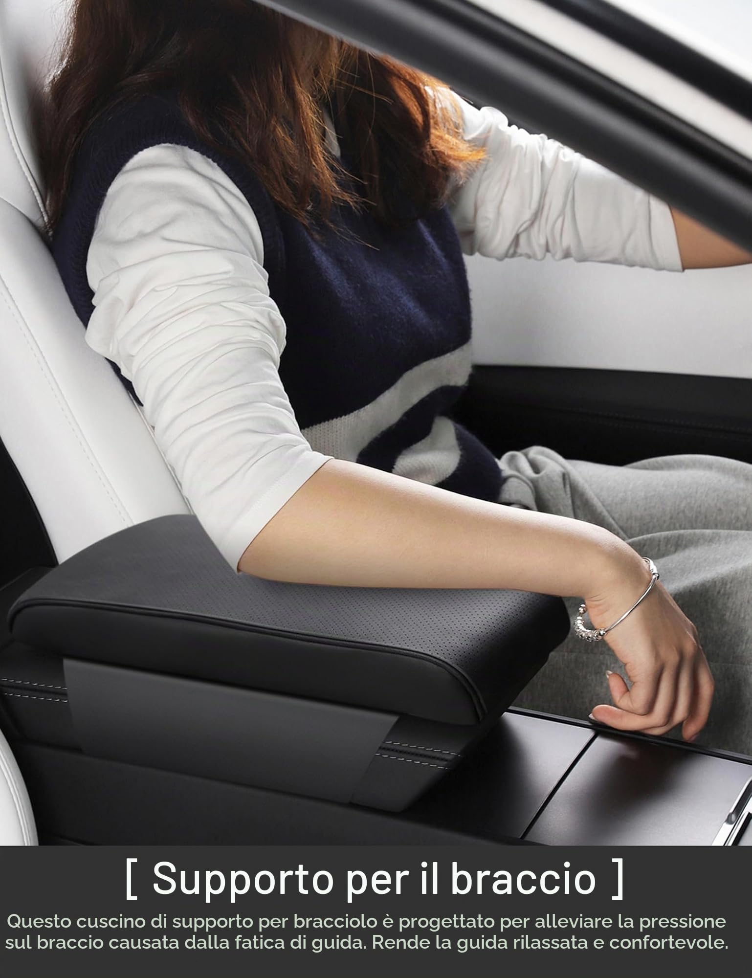 TPARTS Cuscino di supporto per bracciolo in pelle per Tesla Model 3/Y/X/S Tesla Bracciolo Decor Accessori Interni Cuscino per Console Cuscino per Console Cuscino per Gomito (nero)