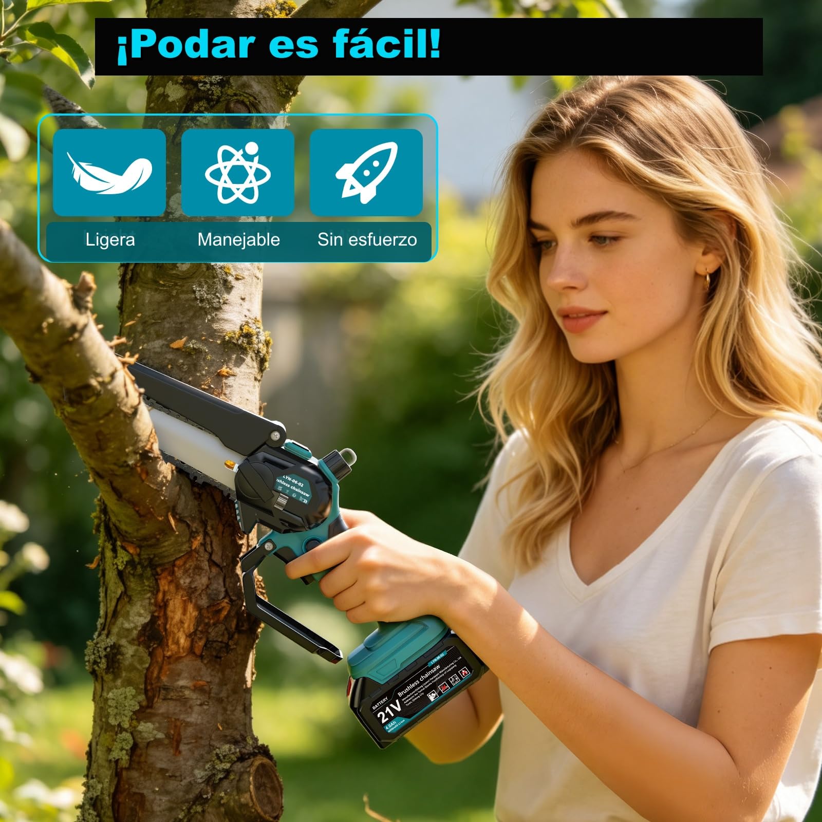 Mini Motosega a Batteria, 8000 mAh, 6 e 8 Pollici, Brushless | Motore 800 W, 2 batterie da 4000 mAh, 4 catene, autonomia da 45 a 60 min, lubrificazione a pressione, compatibile con Makita