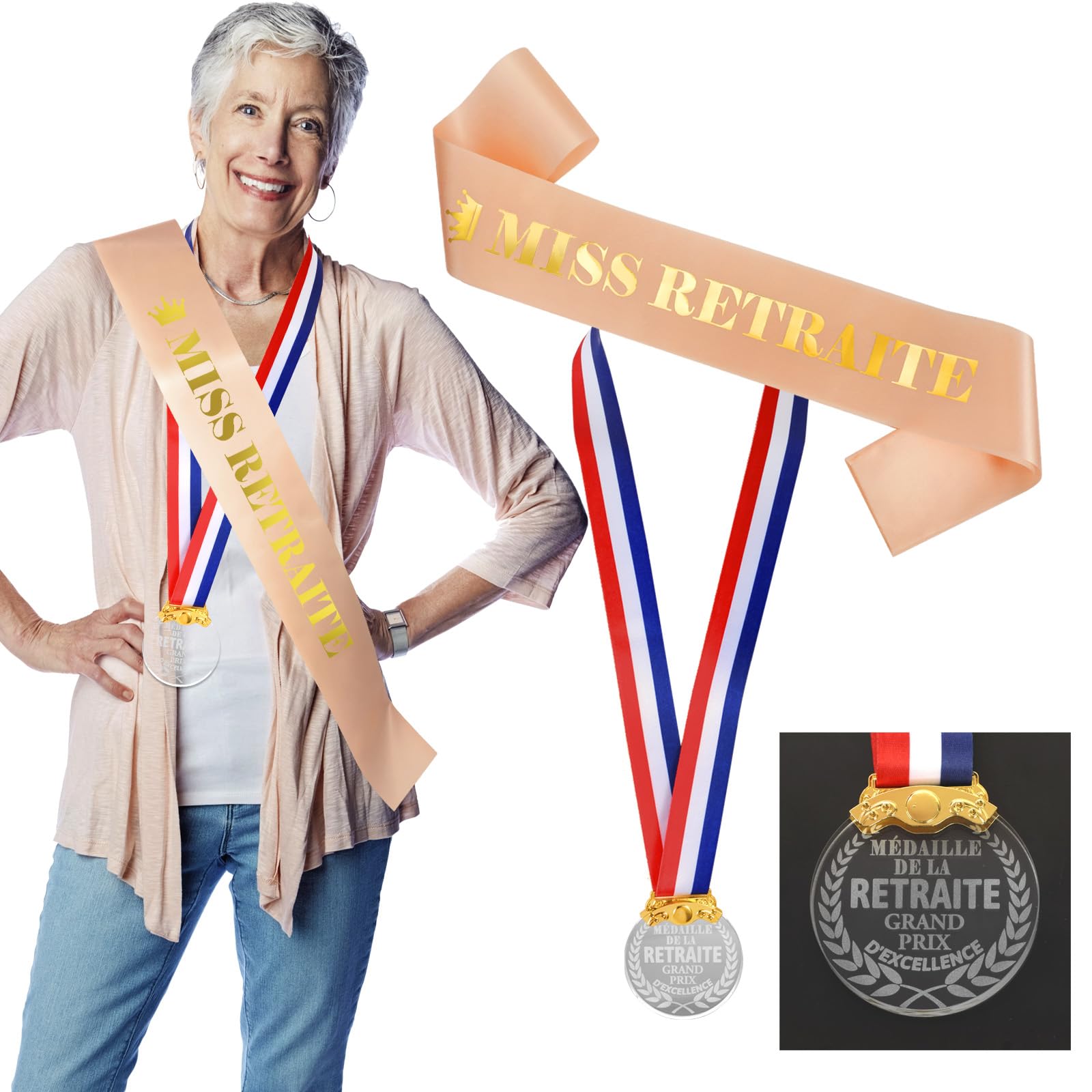 Cadeau Retraite 2025 1Pc Écharpe 1Pc Badge Miss Retraite En Rose Décoration Fête Départ En Retraite Pour Femme En Destockage Et Reconditionné Chez