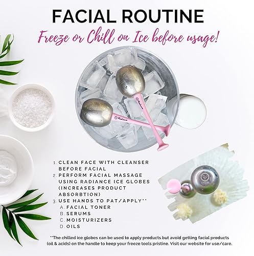 Miniatura 4 de RADIANCE - Globos de hielo para el cuidado de la piel  Globos de crio, no se rompen, acero inoxidable frío para enfriar la cara, rodillo de