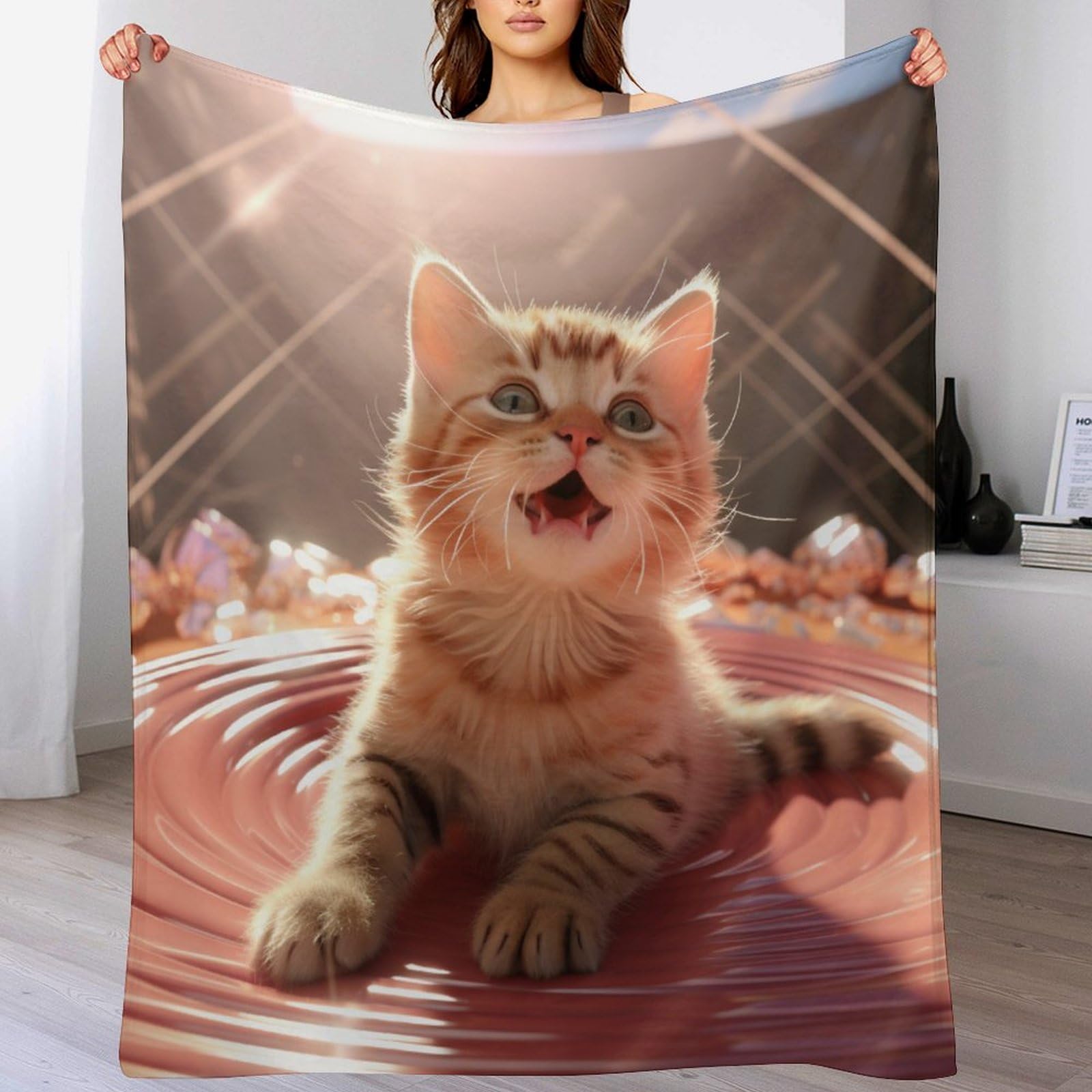 Couverture chat mignon imprimée en flannel chaude pour soirées cocooning et voyages
