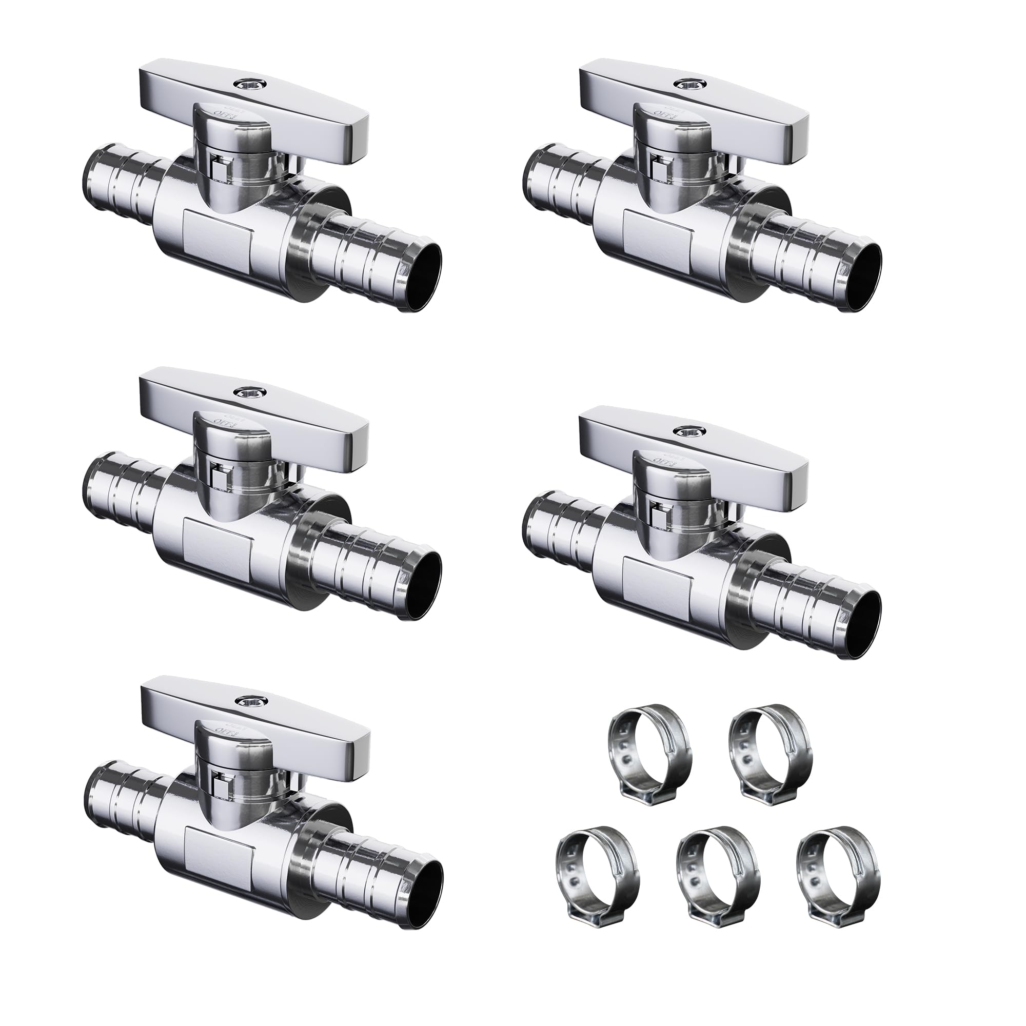 PURAGEIR5 Pack Straight Pex Valve,1/2" x 1/2"Straight Shut Off Valve,1/2"Inch Pex x 1/2"Inch Pex Straight Stop Valve,Solid Brass,Pex