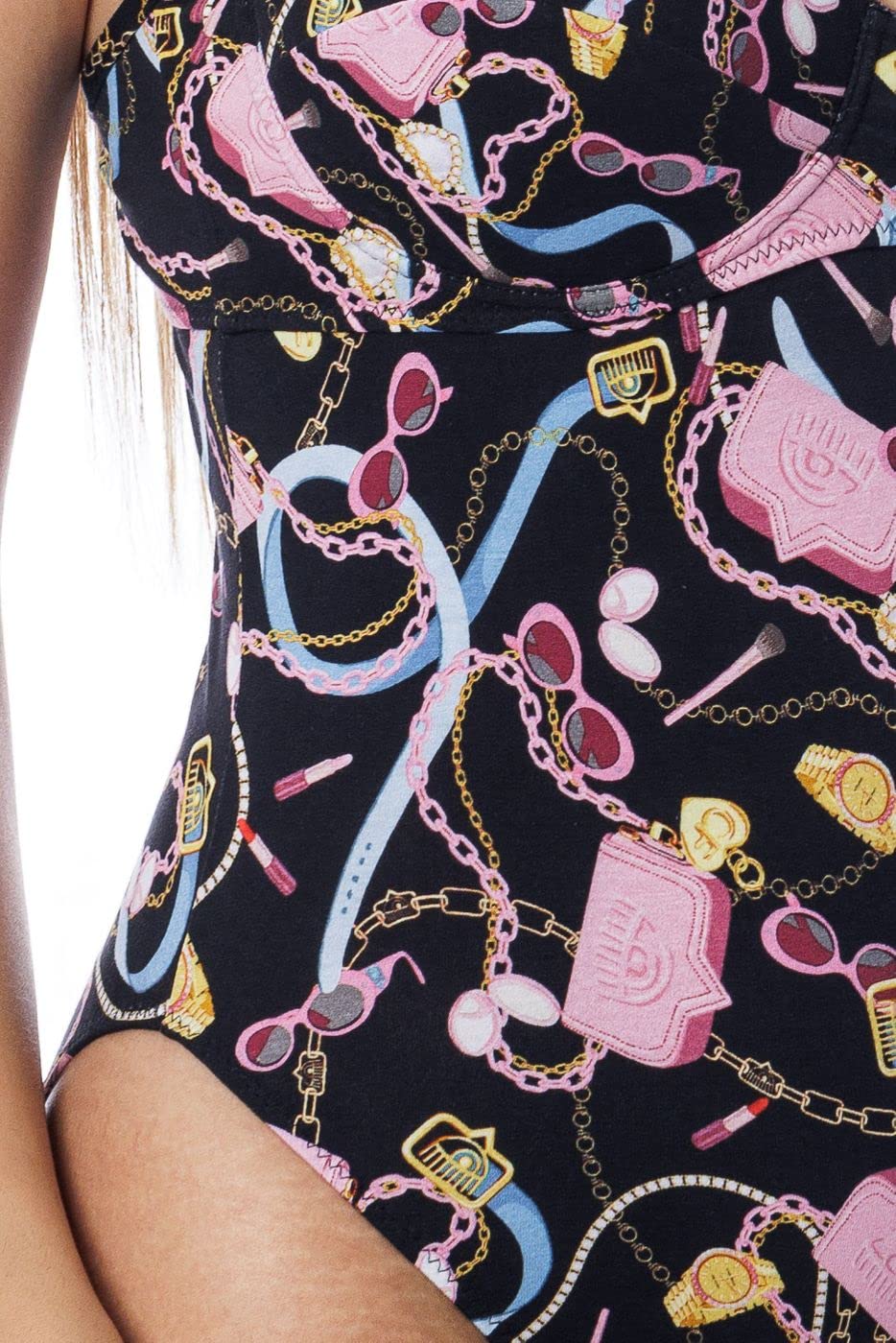 CHIARA FERRAGNI Body Donna Nero Body fantasia Glamour sgambato 2