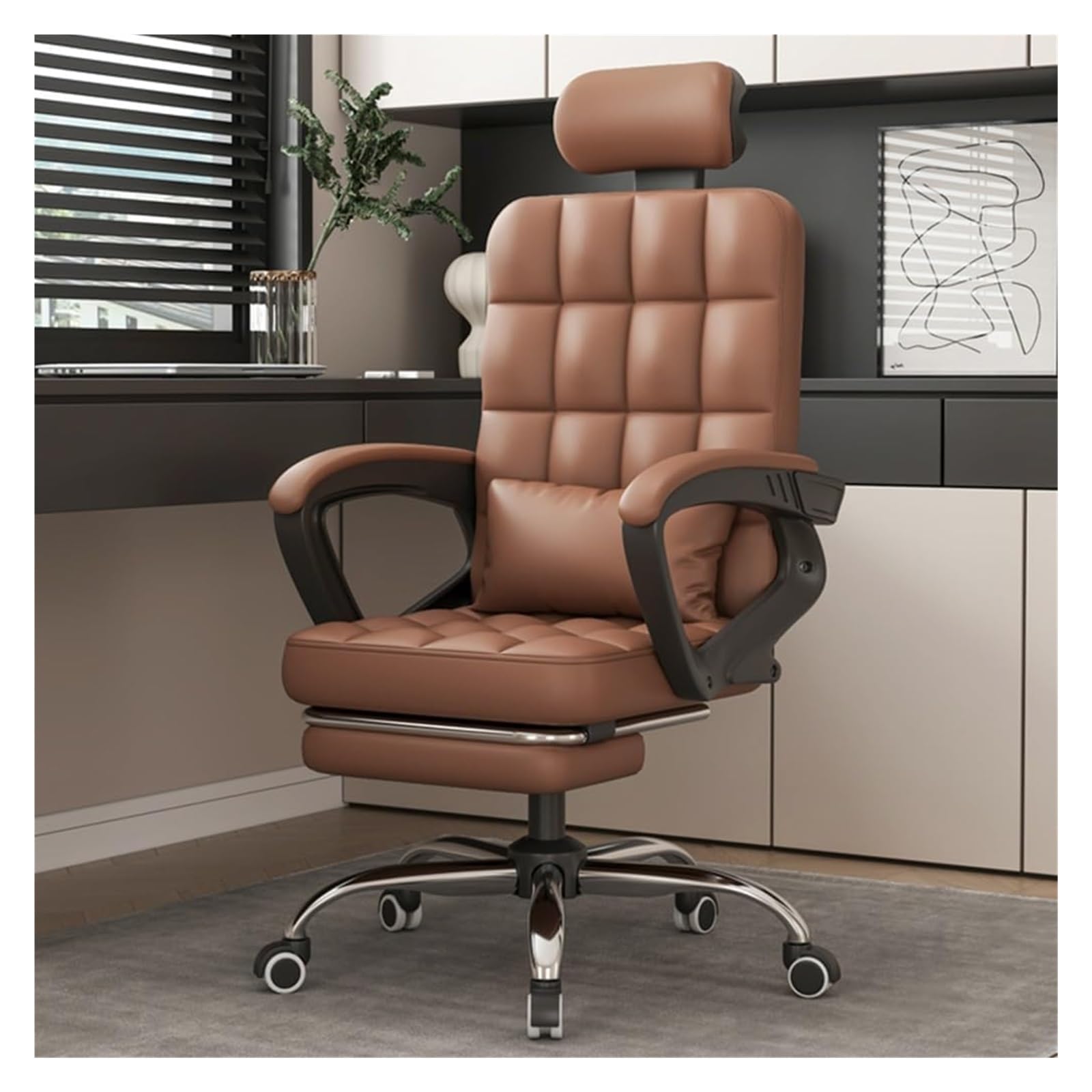 NZPOST Chair Office Chair Ergonomic Desk Chair Adjustable Executive Leather Chair with Armrest High Back Computer Chair Task Chairs with Wheels Swivel Rolling Chair (/Brown with Foot Rest)