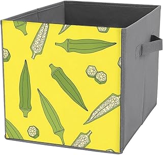 Okra Pattern Storage Cubes 11 Inch Fabric Bins with Double Handles,Closet Organizers for Shelves,Foldable,for Clothes