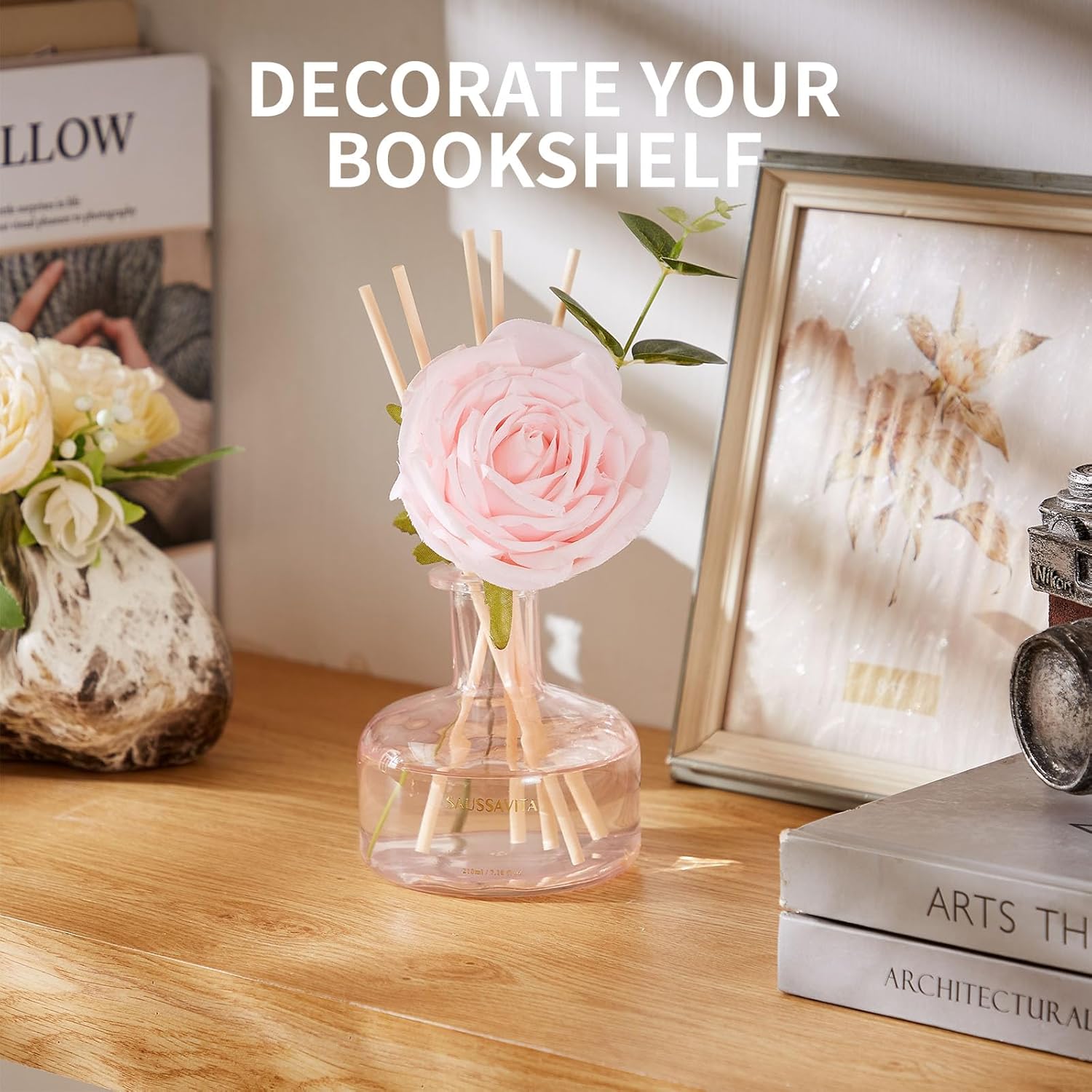 Reed Diffusers Set 7.10 oz with 7 Sticks Pink Rose Scent and Refill