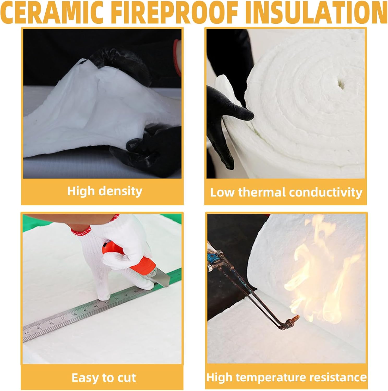 60'' x 24'' x 1'' Ceramic Fiber Insulation Blanket 4 Pack Fireproof Insulation Blanket 2400°F High Temperature for Stoves Kilns Forges Fire Bricks Boilers Pizza Ovens