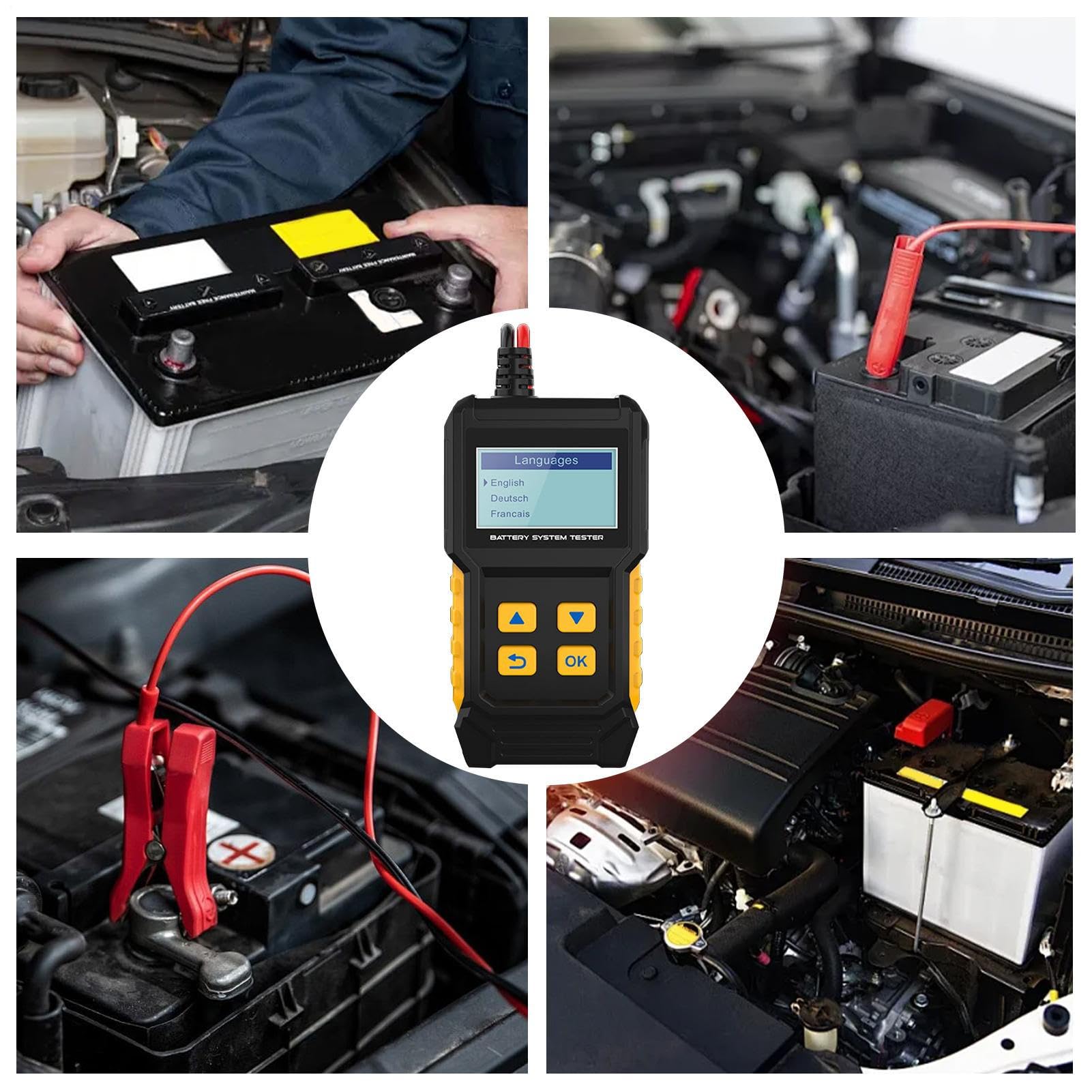 Tester Per Batterie Auto Analizzatore Batteria Veicoli | Checker Tensione Ricarica Diagnosi Circuiti Elettrici Compatto per Manutenzione Moto Barca Camper