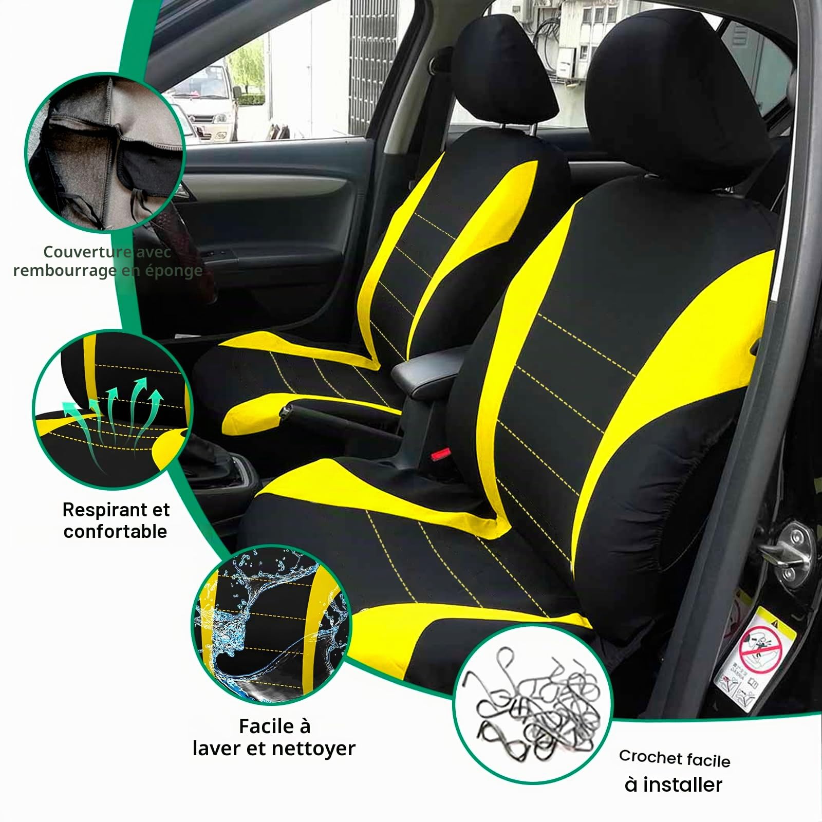 Lot de 2 housses de siège avant de voiture - Taille universelle - Imperméables - Compatibles avec les airbags - Faciles à installer avec housses d'appui-tête