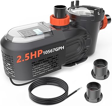 Variable Speed Pool Pump Inground, 2.5HP, 10567GPH High Flow Energy Efficient Pool Pump for Above Ground Pool, Programmable Timer, Rain Cover, 220V, Large Filter Basket