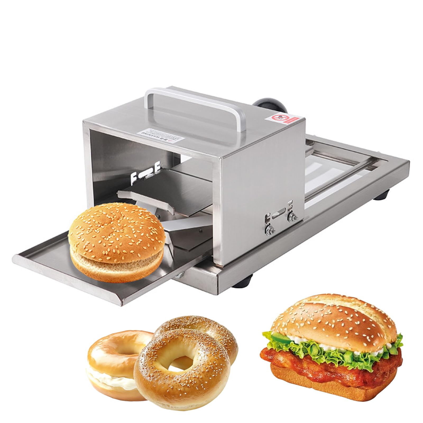 FHRKA Manual Bread Slicer, Commercial Burger Buns Slicer with Ceramic Blades, 4 Adjustable Thickness, Stainless Steel Bagels