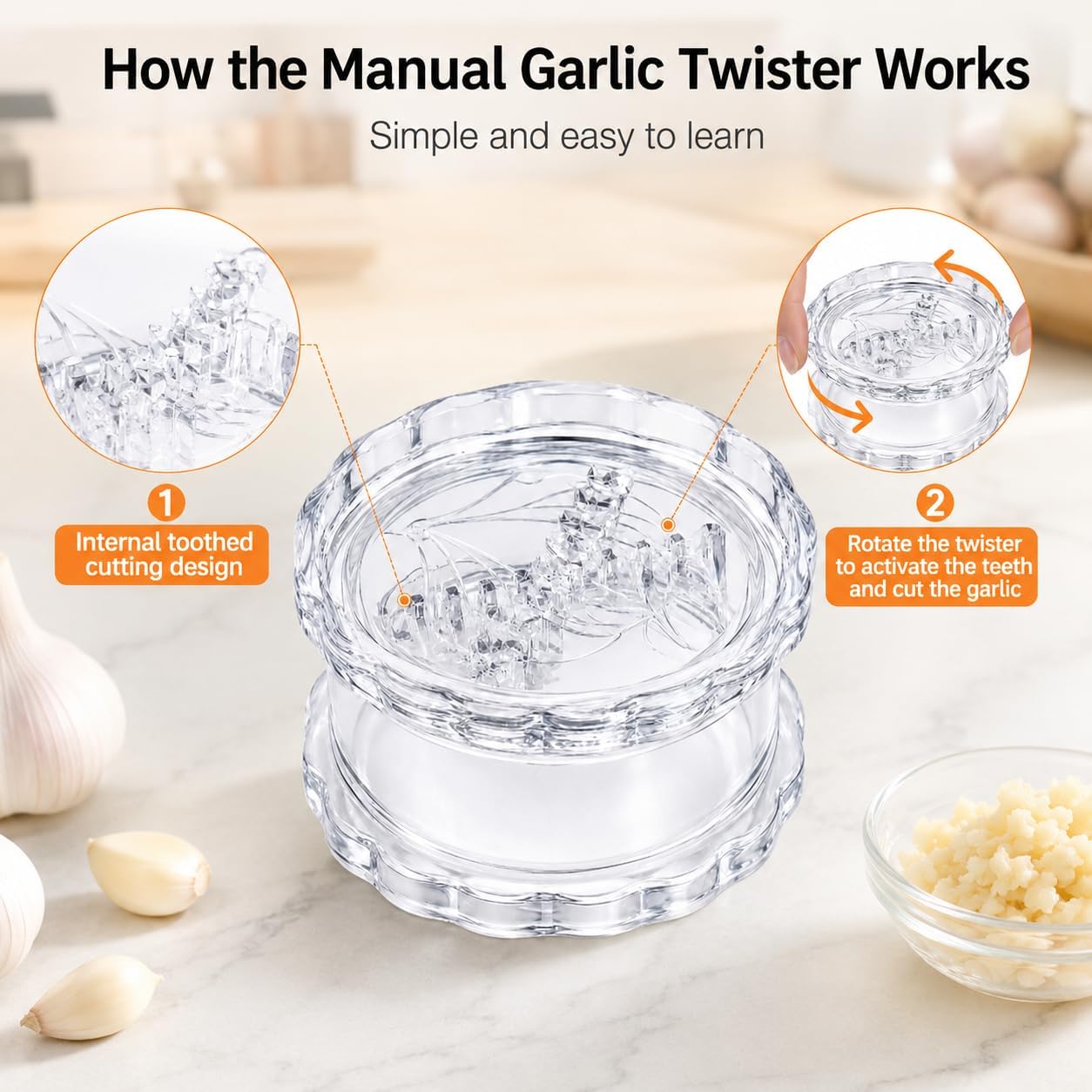 2pcs Clear Manual Garlic Twister And Ginger Mincer Tool,Multifunctional Garlic Masher,Afe, BPA-Free Material Garlic Crusher,Easy Clean Garlic Chopper For Garlic, Ginger, Herbs,Home Cooking