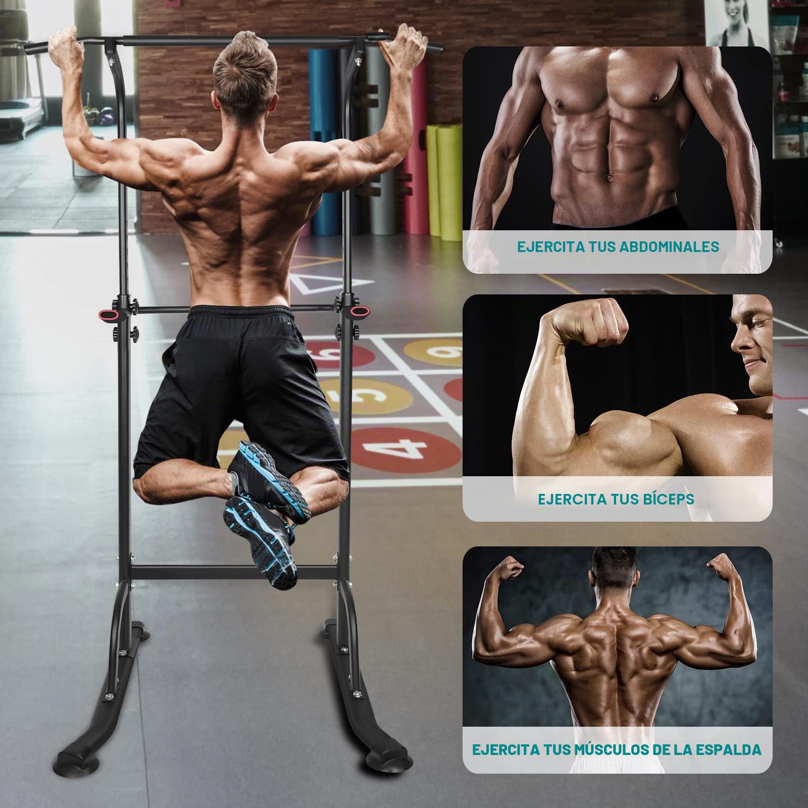 Power Tower Estación de Fondos con Barra de Dominadas para Entrenamiento, Altura Ajustable, Soporte Multifunción para Fondos para Gimnasio en Casa, Equipo de Fitness