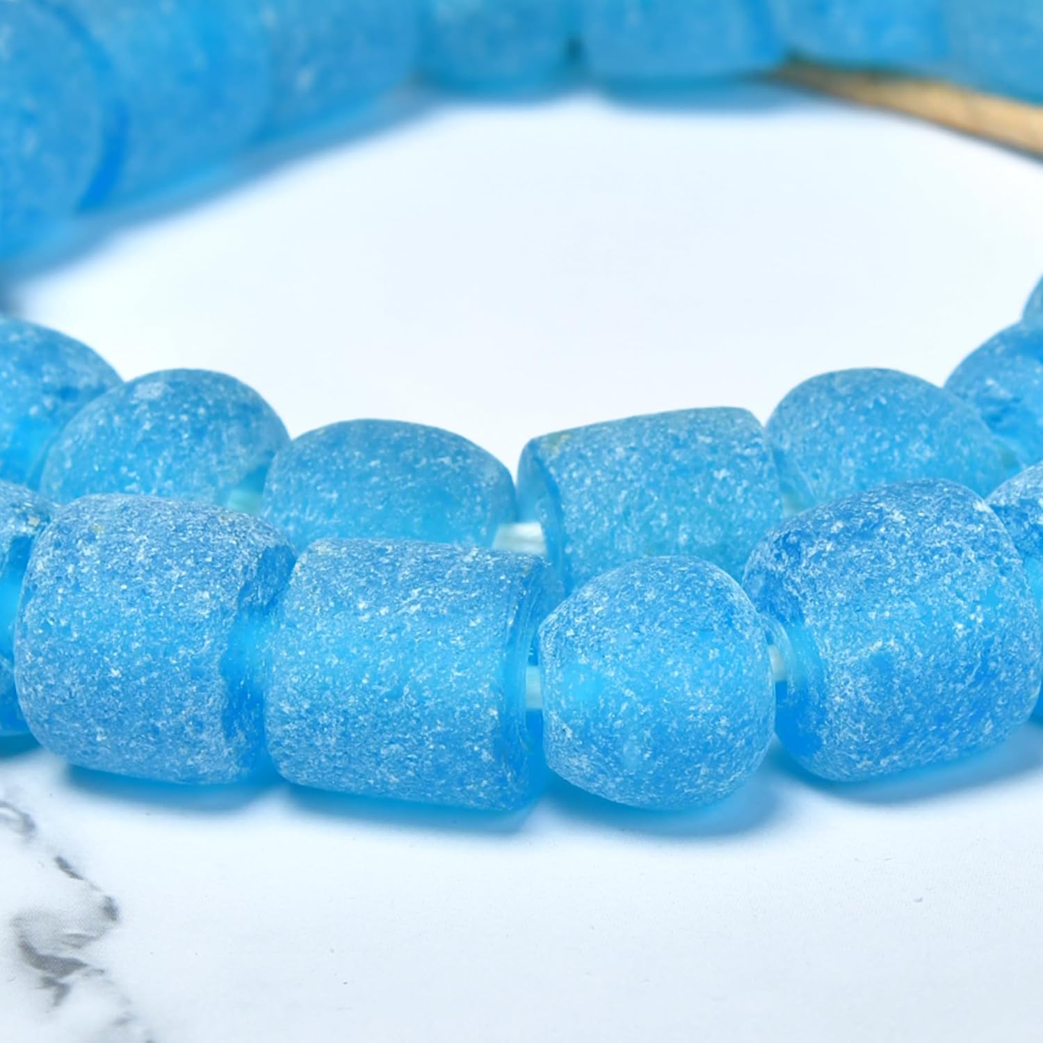 Recycled Glass Beads 18-20mm Handmade 24 Inch Strand Approx 34 Beads for Jewelry Making, Crafts and Home Decor (Light Blue)