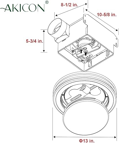 Miniatura 3 de Akicon Extractor de baño ultra silencioso con luz LED 80CFM 2.0 Sones redondo ventilador de ventilación de baño con cubierta de vidrio esmerilado