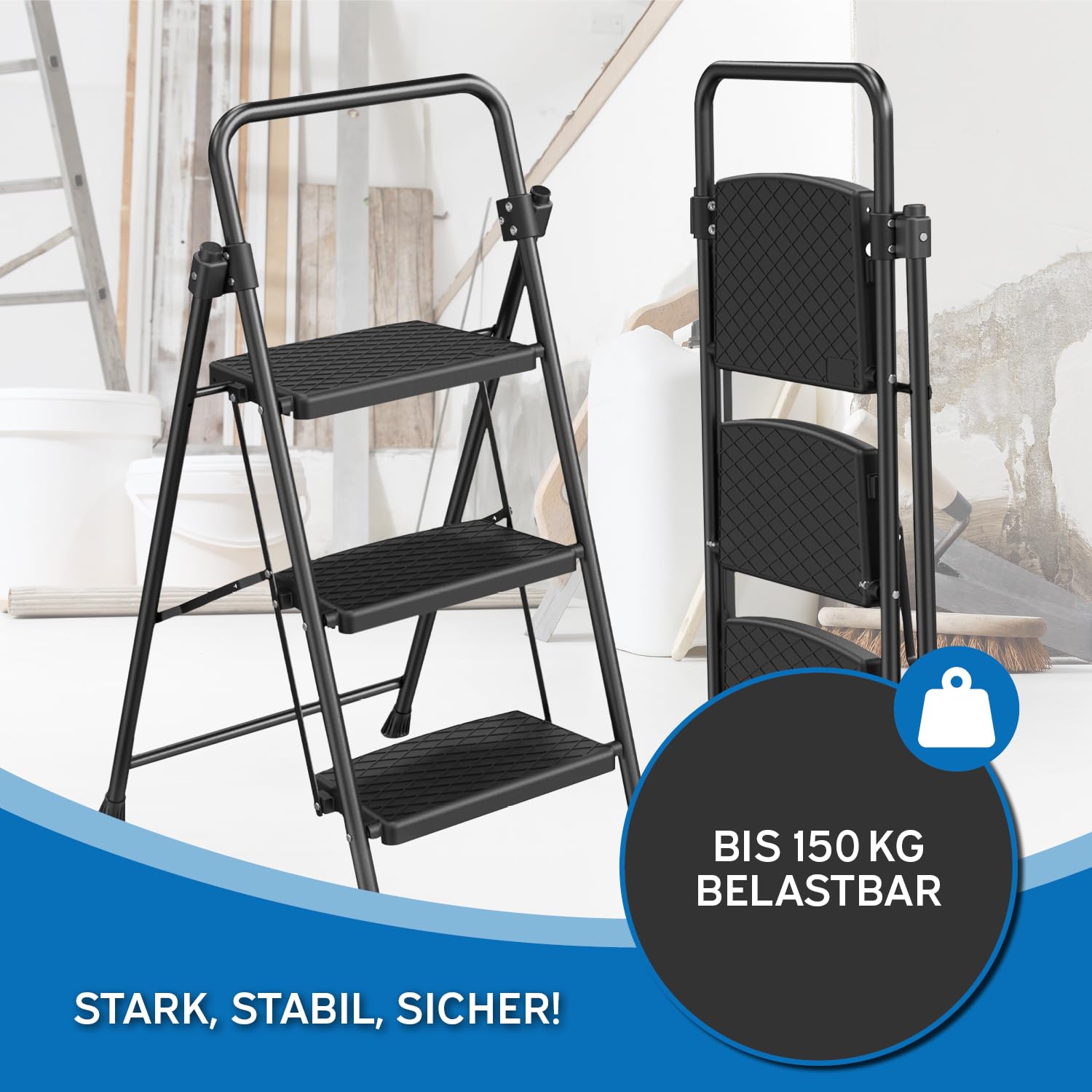 kör4u Trapladder, 2 treden, tot 150 kg belastbaar, inklapbaar en