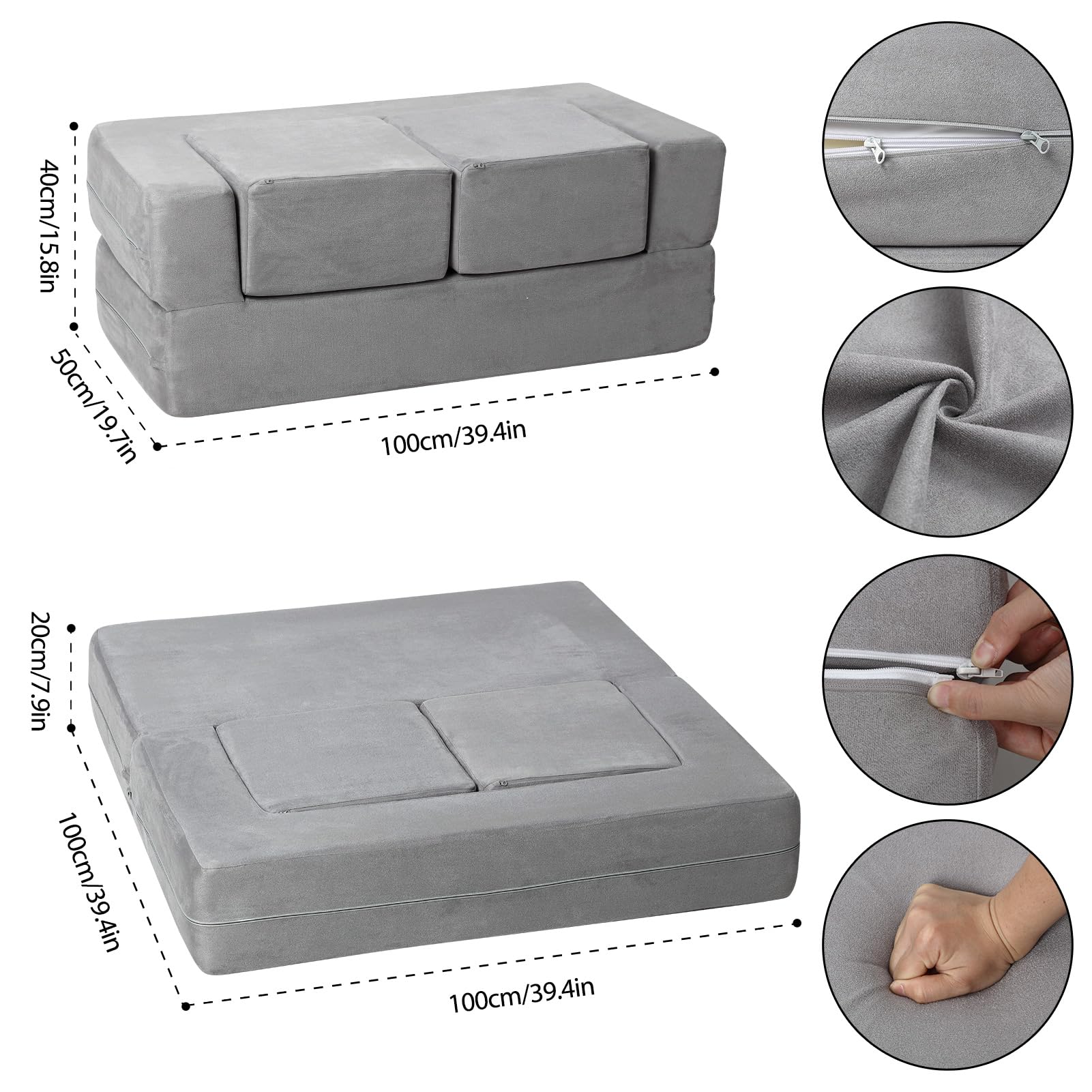 Modular Kids Couch for Toddler Playroom, Bedroom Imaginative Furniture, Kids Sofa for Playing, Sleeping, Toddler Girls and Boys, Grey