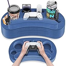 Couch Cup Holder Pillow with 6 Slots, Couch Organizer Caddy &amp; Buddy with Customized Game Controller Hole &amp; Armrest Pads, Removable &amp; Washable Drink Pillow Gamer Gift for Remote, Phone, Snack