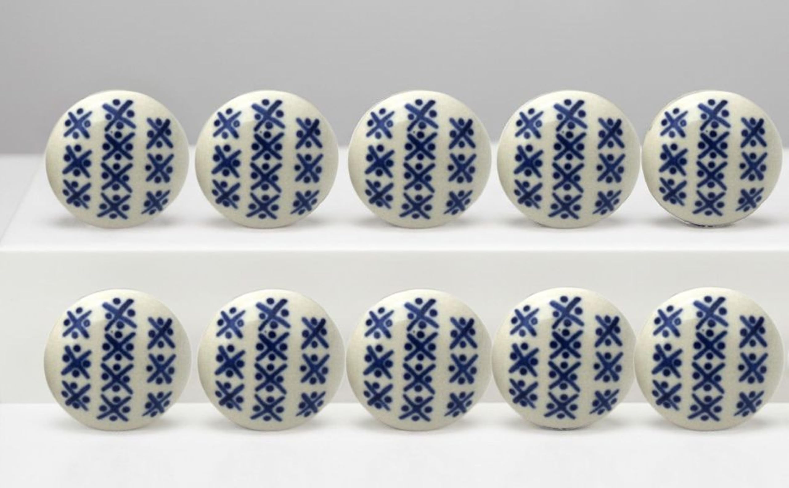 ARTISNO Schöne gelbe und weiße Keramikknäufe für Küchenschränke, Schubladen, Hardware-Knäufe, handgefertigte Knöpfe, Schrankknöpfe, Keramik-Türknäufe, 10 Stück (Blue geometry)