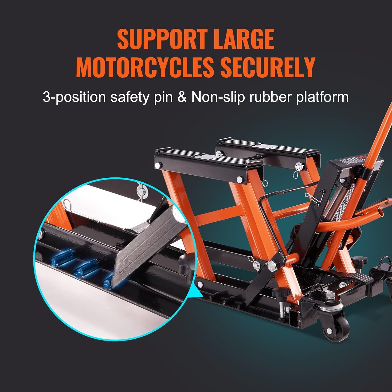 Steel Hydraulic Motorcycle Jack Stand, 1500 LBS ATV Scissor Lift Jack, 4.7"-15" Scissor Portable Lift Jack Stand with 4 Wheels, Foot-Operated Hoist Stand for Motorcycle ATV UTV Powersports (Orange)
