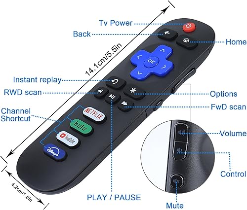 Miniatura 4 de Paquete de 2 control remoto de repuesto para Roku TV, compatible con televisores inteligentes TCLHisense RokuOnn RokuSharp RokuElement
