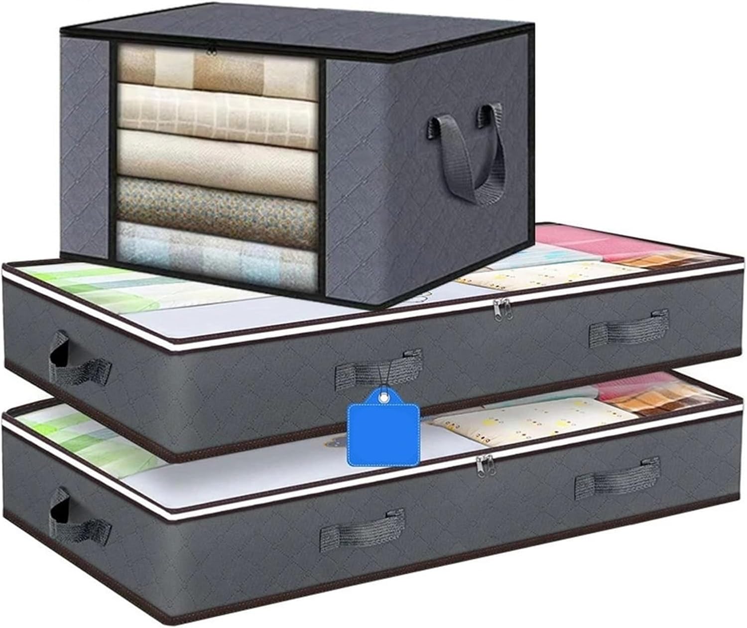 Fold Non Woven Fabric Storage Box Underbed Bag Clothing Underwear Sock For Bedroom Closet(3pc Gray 60x45x15)