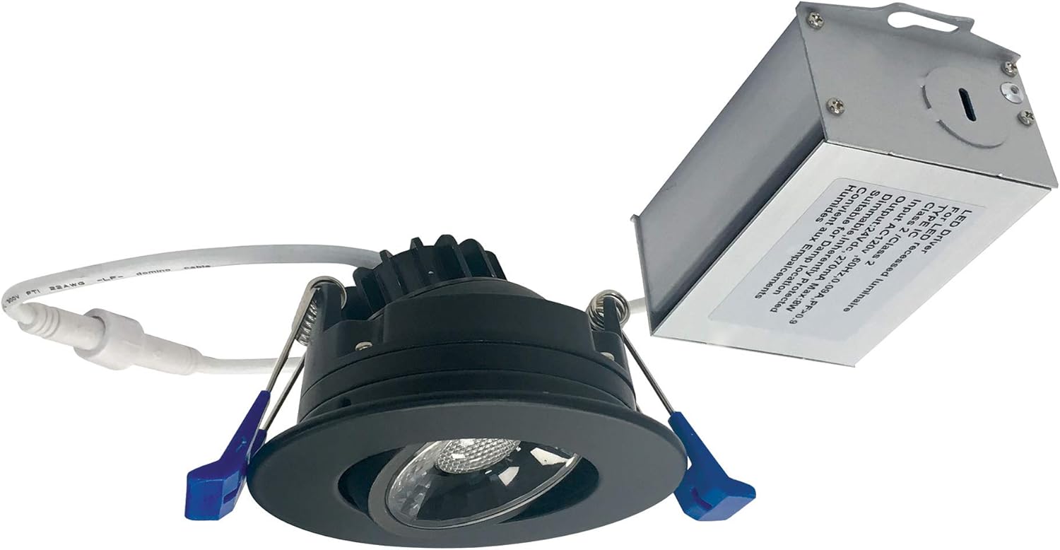 Nora NM2-2RG6027BB | 2" LED Dimming Mini Recessed Downlight, 6 Watt - 600 Lumens, IC Air-Tight Rated, Damp Rated, No Housing Required, Quick Connect Cables, Matte Black - 2700K, Adjustable - Gimbal
