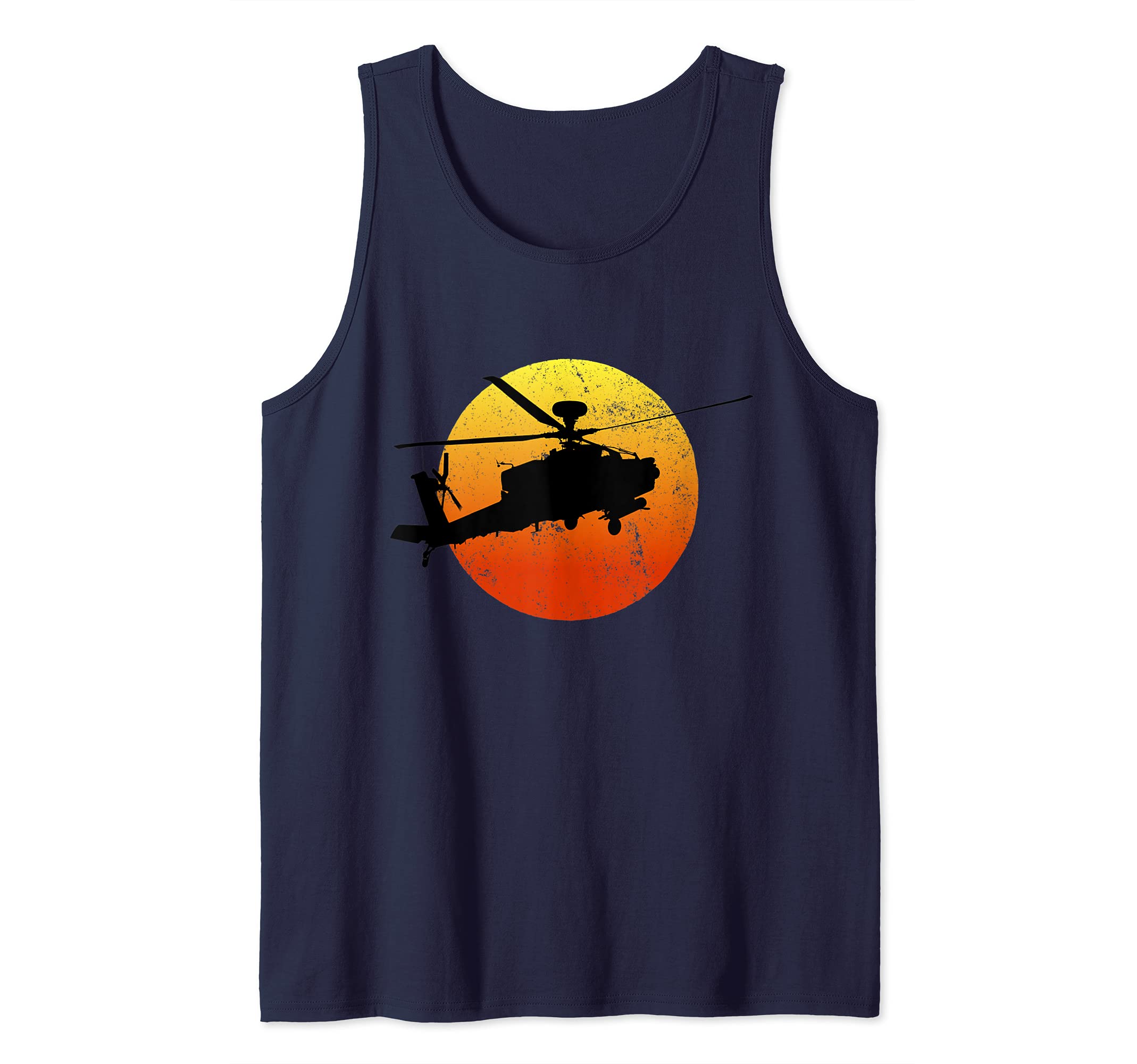 AH-64 Apache Silhouette Sunset Military Helicopter AH64 Tank Top