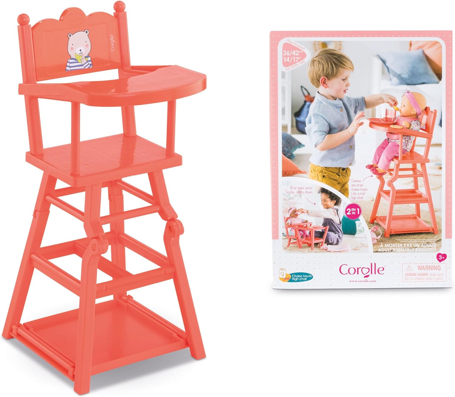 Corolle - Mon Grand Poupon High Chair - 2-in-1 Design fits 14" and 17" Baby Dolls (9000141040)