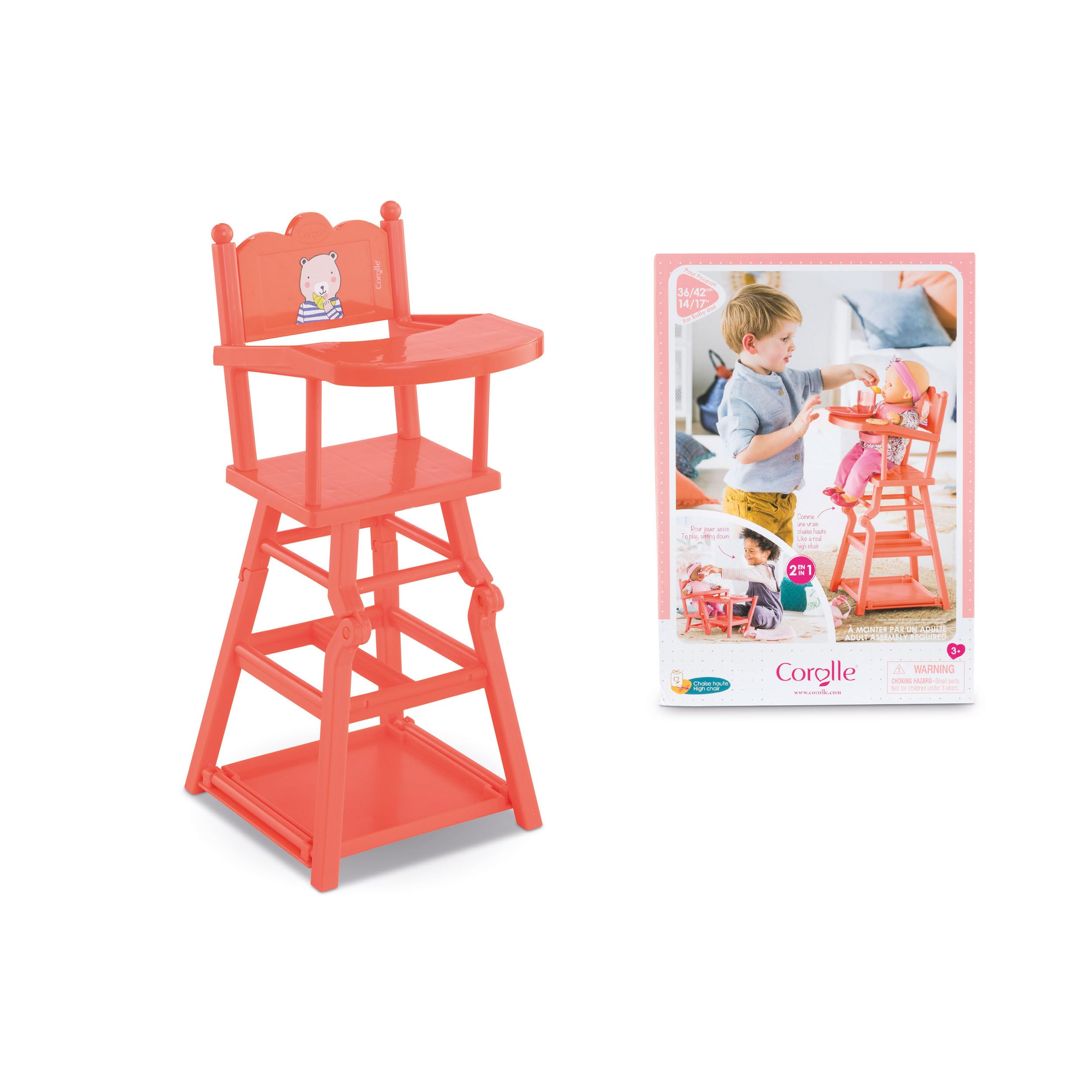 Corolle - Chaise Haute, Accessoire, pour Poupon 36 et 42cm, dès 3 Ans, Corail, 9000141040