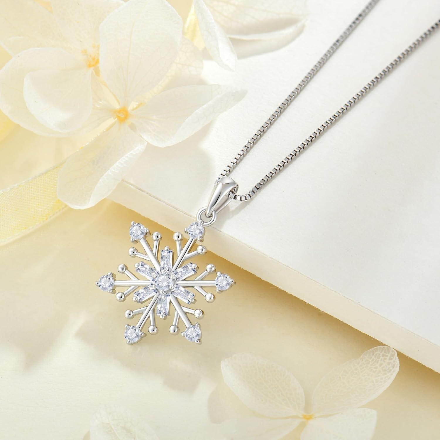 925 Sterling Silver Snowflake Necklace Birthstone Snowflake Pendant Necklaces for Women Cubic Zirconia Christmas Jewelry - Image 3