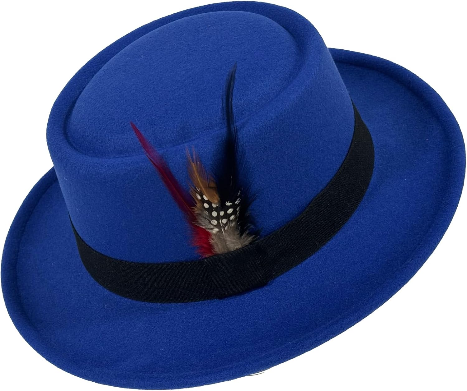 Classic Pork Pie Hat with Feathers Flat Top Fedora, Vintage Panama Hats, Warm Comfortable Jazz Cap