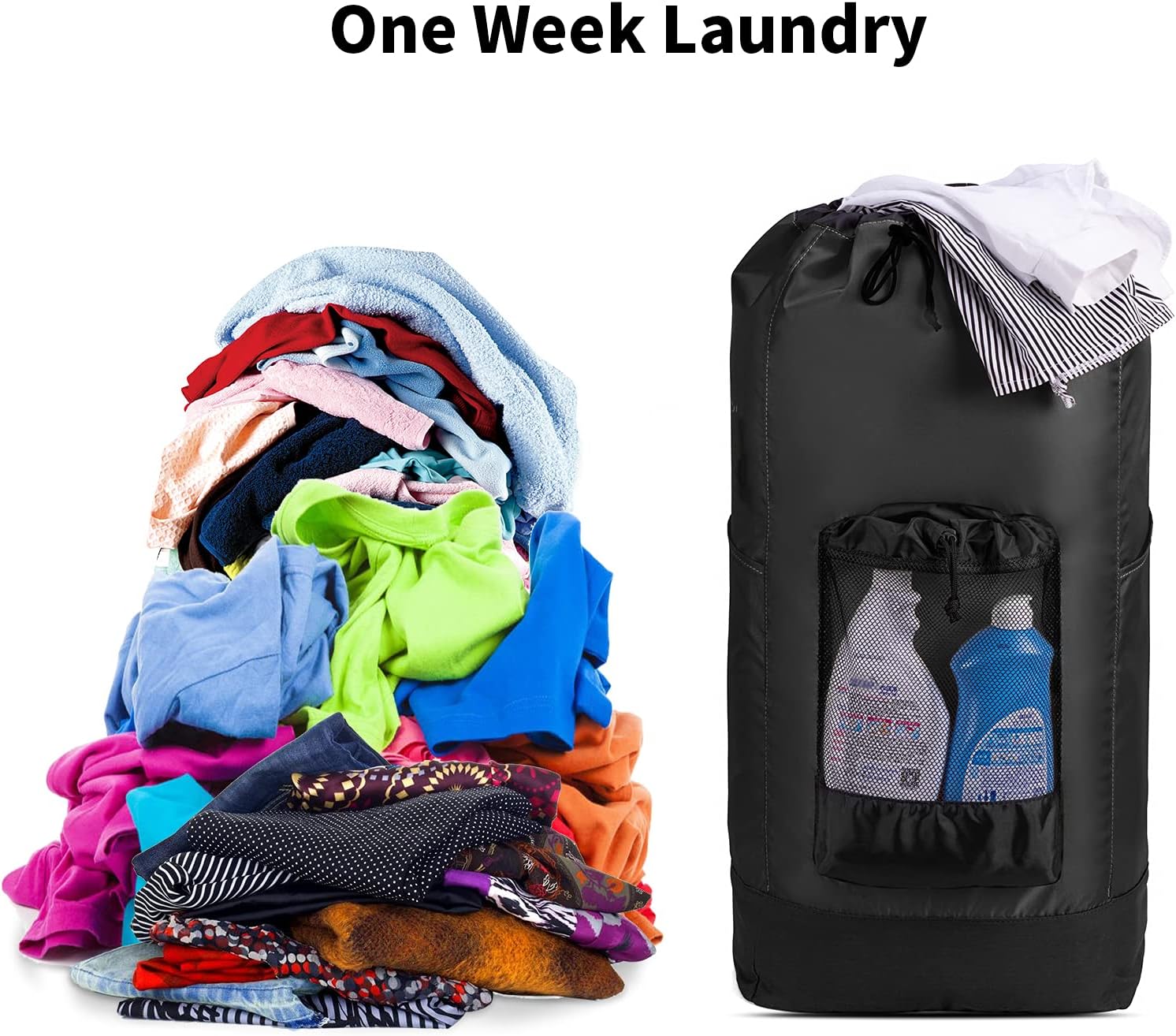 KALIDI Laundry Backpack, 60L Foldable Laundry Bag Mesh Pocket 600D Durable Nylon Washing Backpack for College Dorm Laundromat Apartment Travel Camp
