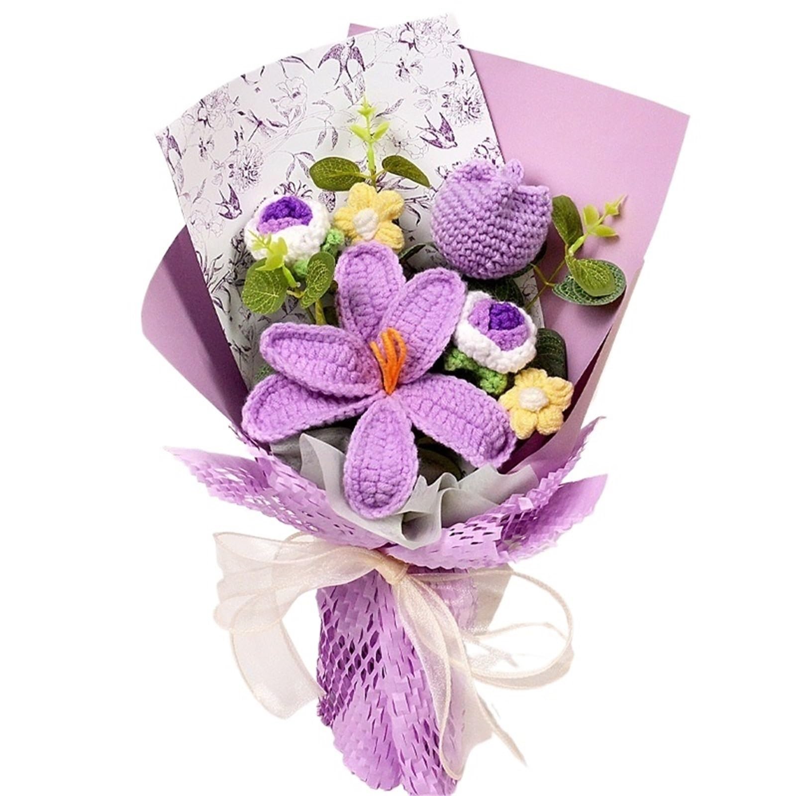 ENWWCH Handmade Crochet Tulip Bouquet Graduation Present Wed Fabric Home DecorWinter For Home(Color1)