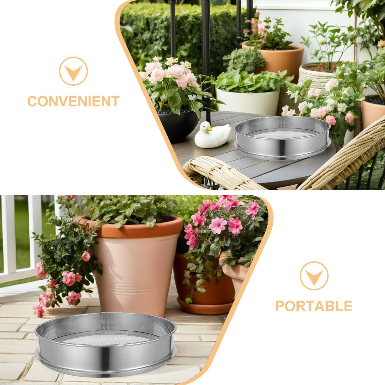 Housoutil Cedazo de Compost de Suelo Manual 35 CM Malla de 4 MM Acero Inoxidable, Herramienta para Clasificación de Arena y Tierra en Macetas y Jardines