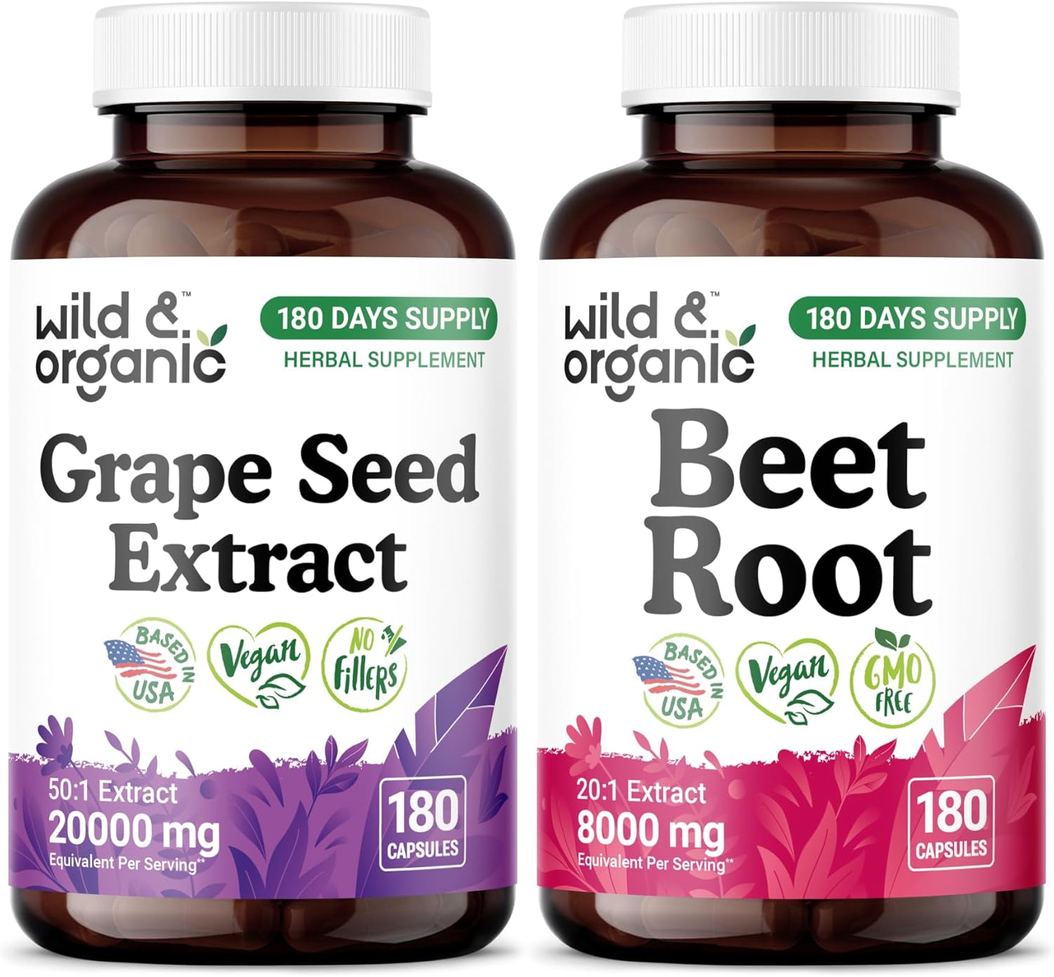 Wild & Organic Grape Seed Extract 180 Capsules & Beet Root 180 Capsules