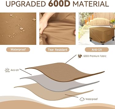 NEXCOVER Square Fire Pit Cover - PVC Coated Waterproof 600D Heavy Duty Fabric Fits Square Outdoor Fire Pit or Table 44 U x 114 W, Fade and Weather Resistant Cover,