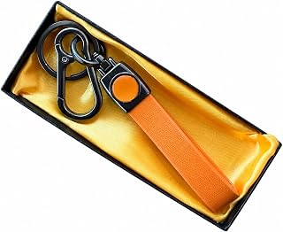 Catchy Premium Leather Keychain for KTM Duke 250/390, Stainless Steel Metal Hook with Locking Mechanism, Orange