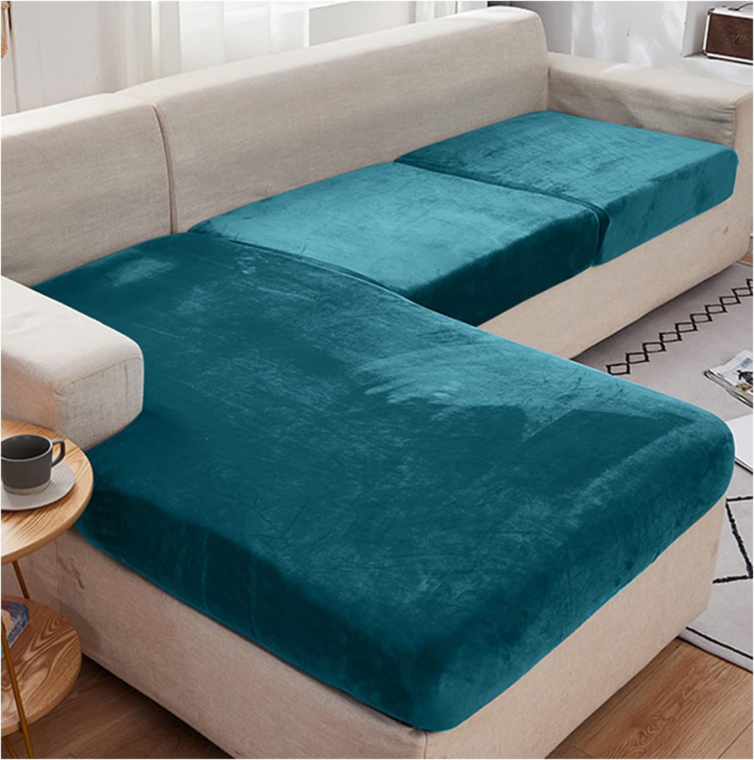 Rosnek Stretch Couch Cushion Covers for Sectional Sofa L Shape,Velvet Sectional Sofa Cover Soft Slipcover for L Shaped Sofa(for 1 Cushion,1 Piece)