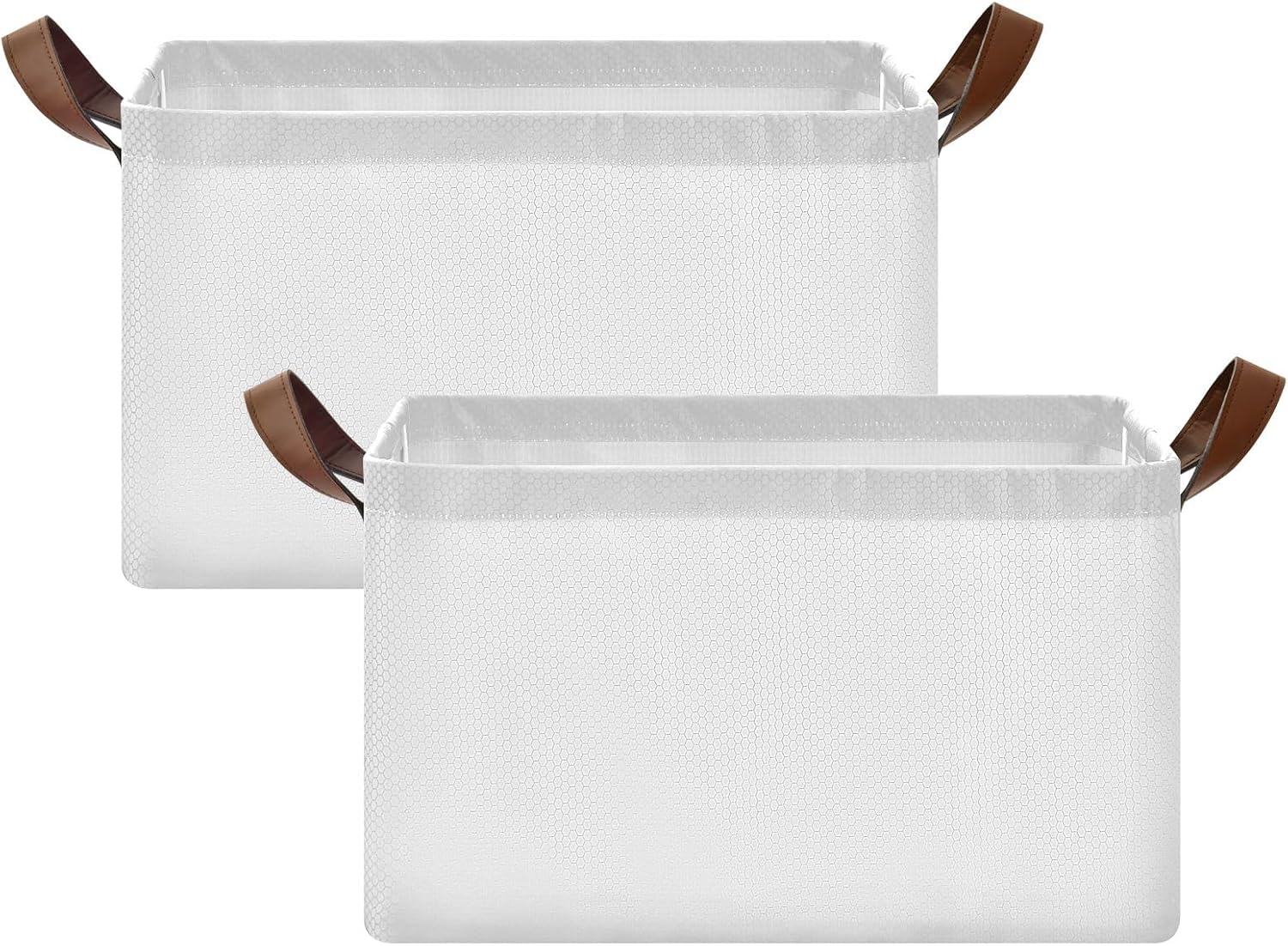 White Smoke 大型衣類収納オーガナイザー ハンドル付き 棚用収納バスケット 16.9 x 11.4 x 10インチ ビンオ