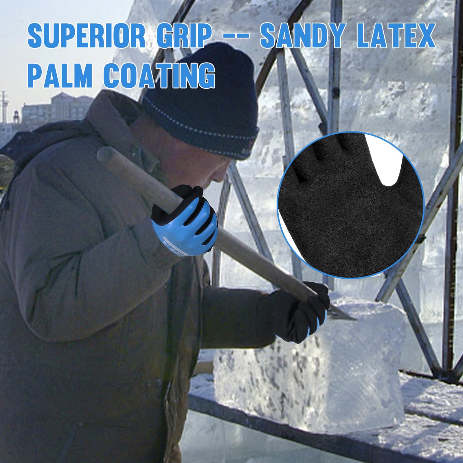 AIGEVTURE Guantes de trabajo de invierno impermeables para hombres y mujeres, con aislamiento térmico, forro térmico, agarre superior, revestimiento de látex para exteriores