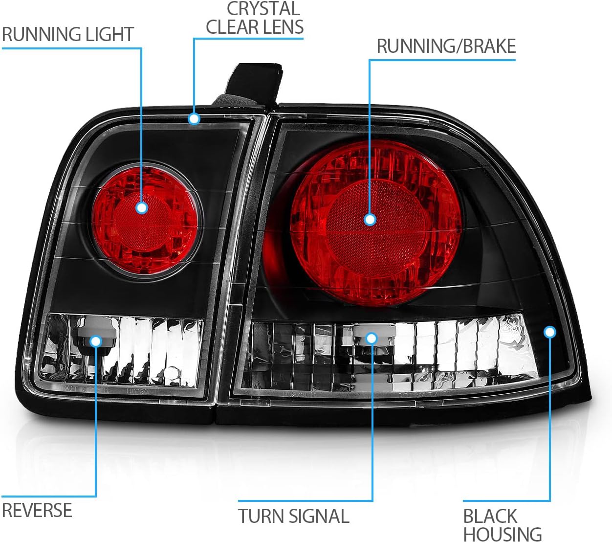 AmeriLite Taillights Black for Honda Accord - Passenger and Driver Side