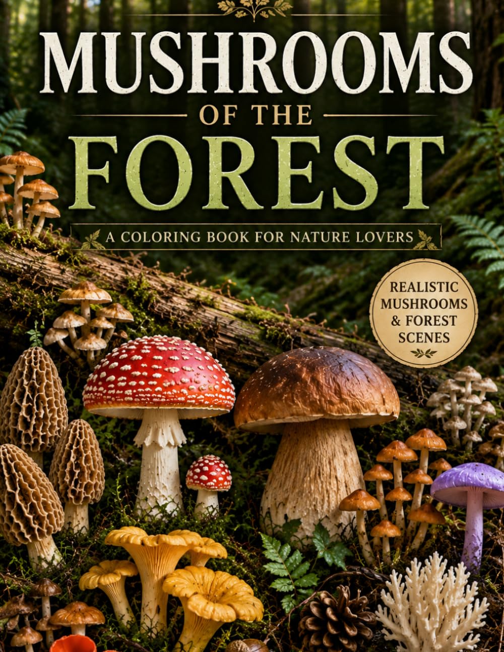 Mushroom Coloring Book: Realistic Forest Mushrooms and Woodland Nature Scenes for Adults: A Relaxing Nature Coloring Book Featuring Beautiful Forest ... and Detailed Woodland Illustrations