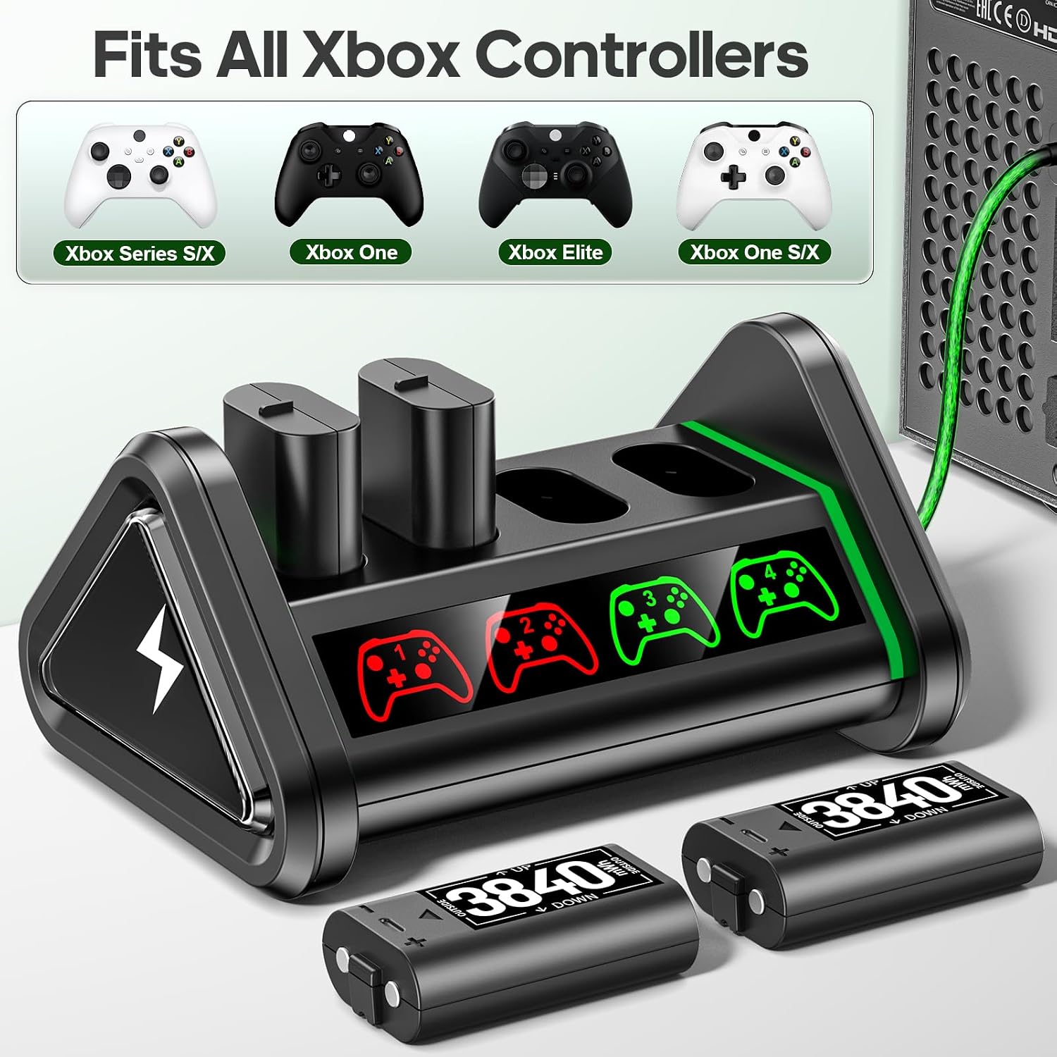 Rechargeable Battery Pack for Xbox Controllers, 4 x 3840mWh Rechargeable Batteries for Xbox Controller, Xbox Series Controller Battery with Charger Station for Xbox One/One S/One X/Elite Controllers 7 71RusOmV9LL. AC SL1500