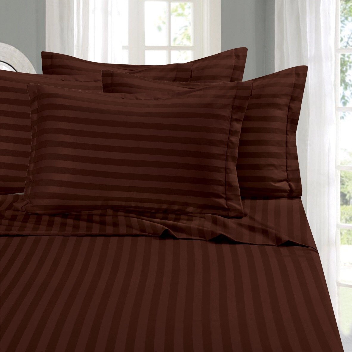 Parure de lit égyptienne grand lit marron chocolat pour stopper les draps froissés
