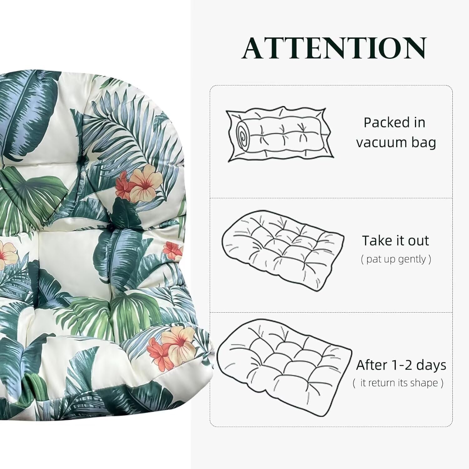 Outdoor Hanging Egg Chair Cushion Replacement Thicken Waterproof Basket Swing Chair Cushion Printed U-Shaped Seat Pad for Patio Orange Grey