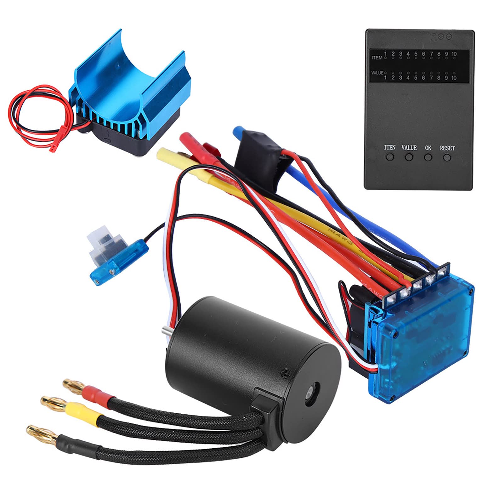 3650 Brushless Motor 4300Kv ESC Program Card Set with Heat Sink for 1/10